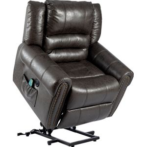 Merax Elektrische Sta-op Stoel met Ligfunctie - Elektrisch Relaxfauteuil - Sta op Fauteuil met Massage en Verwarming - Grijs Kunstleer