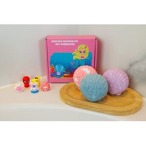 Kado kind - 4 Grote Schelpen Bruisballen met speelgoed in de Bruisbal - Vegan & biologisch - Het leukste cadeau om te geven