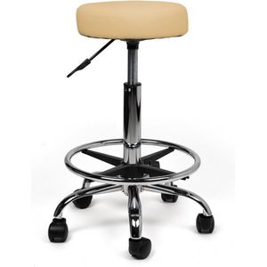 Tabouret Beige Standaard met Voetring - Zithoogte 50/68cm - kruk op wielen - krukje - werkkruk - zadelkruk - bureaukruk - kapperskruk - verstelbaar - draaikruk - tabouret - zadelkruk met rugleuning - tot 160kg