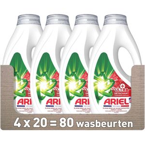 Ariel Vloeibaar Wasmiddel +Ultra Vlekverwijderaar - 4 x 20 Wasbeurten