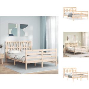 vidaXL Bed - Massief grenenhout - 205.5 x 125.5 x 100 cm - Multiplex lattenbodem - Functioneel hoofd- en voeteneinde - Bed