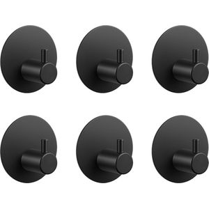 Handdoekhaakjes Zelfklevend Rond - Handdoekhouder - Zelfklevende Haakjes - Plakhaakjes - Zwart - 6 stuks