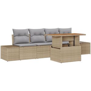 vidaXL - Tuin - Sofa - Set - Set - van - 5 - Beige - Rattan - Tuin - Eetset - Rechthoekig