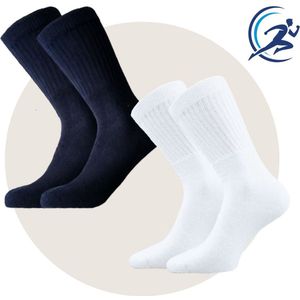 10 Paar Katoen Sportsokken - Badstof - Wit & Zwart Maat 43-46