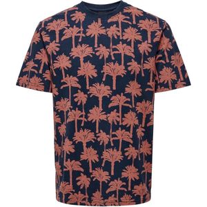 Only & Sons T-shirt Onskylen Reg Linen Palm Aop Ss Tee 22028758 Dusty Cedar Mannen Maat - XL