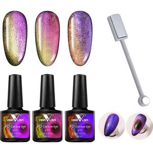Venalisa UV Cat Eye Gellak Set met Magneet - 22.5 ml (3x 7.5 ml) - Cat Eye Gellak - Cat Eye Magneet - Gellak Cat Eye - Magneet Cat Eye Gellak - Gellak Kleuren - Venalisa Gellak - Gellak Nagellak