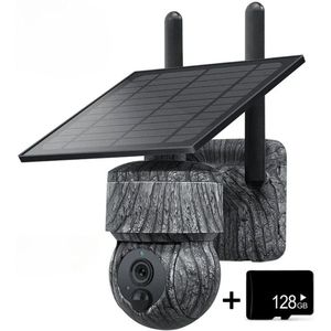 Wildcamera - Bewakingscamera - Zonnepaneel - 4G Sim Draadloos - PTZ Zoom - 5MP Ultra HD - PIR Bewegingsdetectie - Nachtzicht - IP66 Waterdicht - Audio-opname - Tweeweg Audio - Buitencamera - Inclusief 128GB Geheugenkaart - Ultra scherp