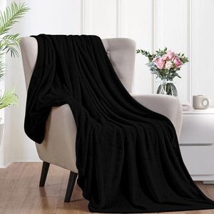 Knuffelige, donzige deken, 230 x 270 cm, XL fleece bank- en bankdekens, superzacht, als banksprei, zwart