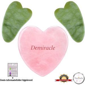 Demiracle® Gua Sha Love Bundel – 100% echte Rose Quartz en Jade – Massagehulpmiddel – Gezichtsmassage – Massage – Ontspanning – Kwaliteit