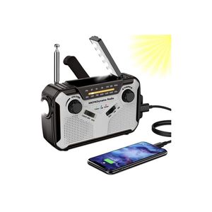 Solar radio, AM/FM draagbare zwengelradio, dynamo noodradio met 4000mAh oplaadbare batterij, led-zaklamp, SOS-alarm voor camping, outdoor, noodgevallen, rampen, energie blackout, oorlog
