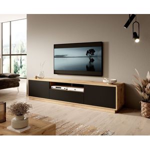 Meubella - TV-Meubel Acuna - Mat zwart - Eiken - 200 cm