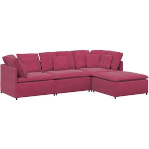 vidaXL - Modulaire - bank - met - voetenbank - en - kussens - fluweel - wijnrood