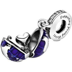 Fler® | Bedel | Past op populaire bedel armbanden | armbandbedel | Blue Planet bedel | Wereldbol | 'Supporting young voices' | Hangbedel Charm | 925 Sterling Zilver | Emaille blauw | Zirkonia transparant | Cadeau |