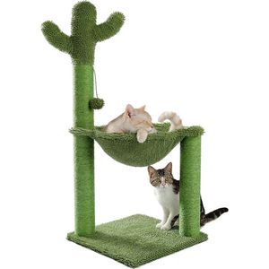 Velox Cactus Krabpaal met Hangmat & Speeltje - Kattenmand - Kattenhangmat - Hoogte 93.5 cm - Groen