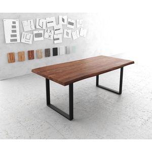 Eettafel Edge acacia bruin 200x100 XL zwart metaal Live-Edge