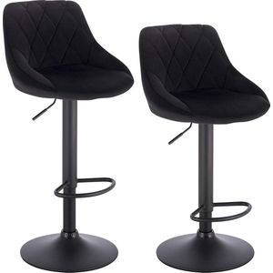 Zwart Barkrukken Set van 2, 360°Draaistoel Verstelbare Barstoelen in Fluweel en Metaal met Rugleuning,BH219sz-2