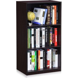 Basic boekenkast met 3 vakken, opbergrek, hout, donker walnoot, 23,5 x 55,25 x 100,33 cm