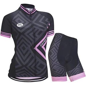 Dames Fietsset met Korte Mouwen en Sneldrogende Shorts - 3D Gevoerd Fietsshirt voor Comfortabel Fietsen