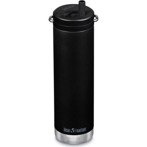 Klean Kanteen - Isolatiefles Classic 592ml/20oz met Straw twist Cap - Shale Black - Rietjescap