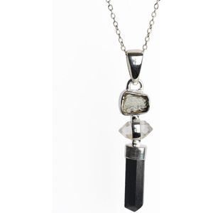 DEVA Loves - Edelsteen Hanger - Moldaviet + Herkimer + Zwart Toermalijn & - 925 Zilver