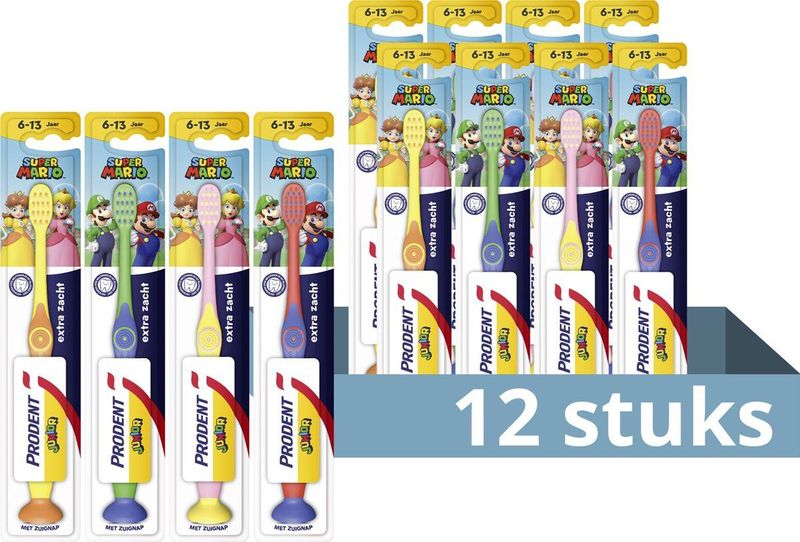 Prodent Junior 6-13 jaar Tandenborstel - Super Mario - voor effectieve en zachte reiniging van kindertanden - 12 stuks