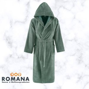 Romana Products Velvet - Badjas met Capuchon - Olijfgroen - Maat S - Hoogwaardige kwaliteit - Zeer luxe - Ochtendjas - Luxe Badstof van Katoen en Polyester - Heerlijk warm - Super zacht fleece - Binnenzijde katoen - voor sauna en thuisgebruik