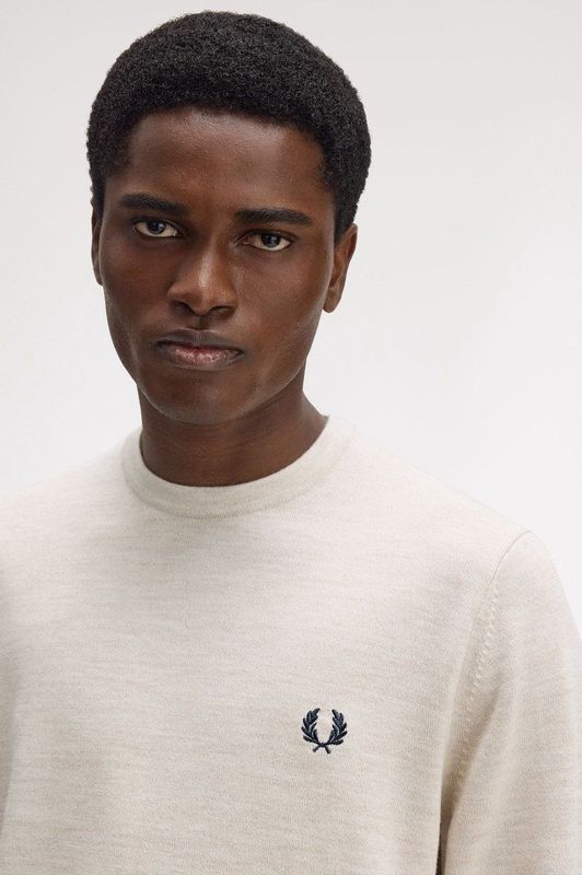 Fred Perry - Klassieke Trui - Beige - Ronde Hals - Wol-Katoenmix