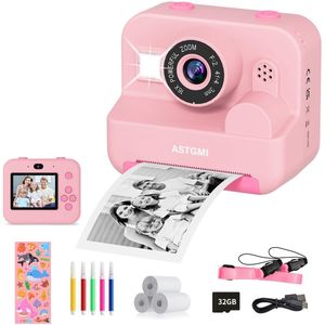 Instant Camera Kinderen met Selfie, Kindercamera 1080P HD Direct Afdrukken van Foto's, Verjaardagscadeau Kerstmis 5 Cadeau Speelgoed van 3 4 5 6 8 7 9 10 11 Jaar Meisjes Jongens (Roze)