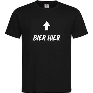 T-shirt Unisex Volwassenen Grappig Bachelor Party Vrijgezel Vrijgezellen Feest Tekst ""BIER HIER ↑"" Op Voorkant | korte mouw | Zwart/wit | maat L