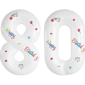 Folie Ballonnen Cijfers 80 Jaar Happy Birthday Verjaardag Versiering Cijferballon Folieballon Cijfer Ballonnen Wit 70 Cm