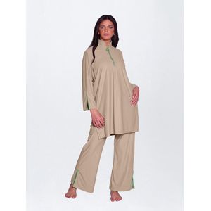 MYKINY BRAND - TAN TROUGH BURKINI - ZON DOORLATEND -NAYLA-TAUPE/ GROEN -ZWEMSET - BURKINI - BADPAK MAAT XL