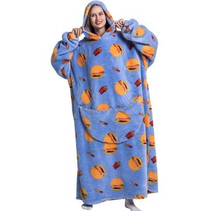 Hoodie Deken Met Mouwen - Onesie - Fleece Blanket - Dames - Heren - Kinderen - Plaid - Knuffeldeken - Extra Zacht & Warm - Hamburger