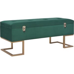 Opberg bankje - bankje met opbergvak - opbergen - opbergvak - opbergvak halbank - velvet - fluweel - groen - uniek design - bank met knopen - zacht - comfortabel - met klipjes - elegant - goude stalen poten - duurzaam