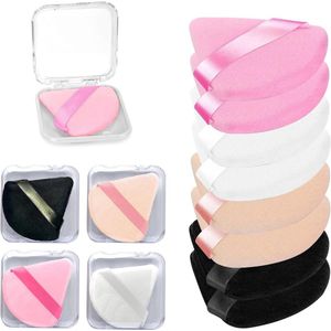 Inovra - Driehoekige Poederkwasten Set met Reisetuis - Make-up Puff - Velours Cosmetica - Primer Mengspons - 4 Kleuren - Herbruikbaar - 8 Stuks