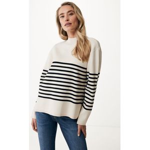 Striped Trui Knit With Slits Dames - Off White - Maat XL