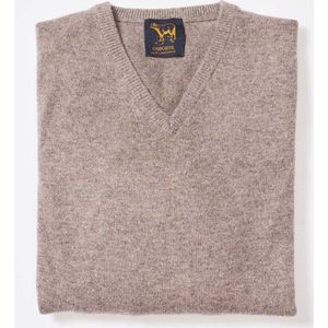 Osborne Knitwear Trui met V hals - Sweater heren in Lamswol - Pullover Heren - Mushroom - XL