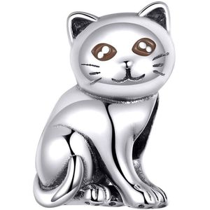 Schattige kat poes bedel | bedels voor armband | Cute cat bead | Zilverana | geschikt voor alle bekende merken | 925 zilver | moederdag