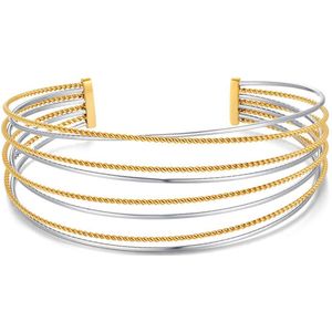 Twice As Nice Armband in goudkleurig edelstaal, open bangle in 2 kleuren 6 cm