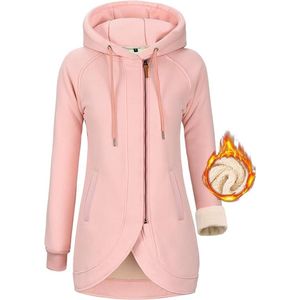 Dameshoodie fleece winterjassen ritssluiting lange hoodies warme sweatshirts met capuchon sherpa jas lange mouw met zakken casual trui uitloper voor dames