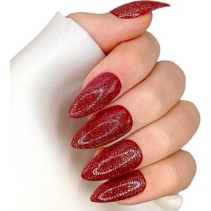 SD Press on Nails - No. 161 Lambada - Medium Stiletto - Rood met shimmer - Plaknagels - Gelnagels - Handgemaakte Nagels - 20 stuks - Cosplay - Accessoires - (gel)Nagellak - Nagelstudio - Nail Art - Nagels met lijm - M Nageltips
