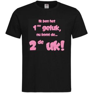 Shirt Aankondiging zwangerschap Ik ben het 1ste geluk, nu komt de ... 2de uk! | korte mouw | zwart/roze GLITTER | maat 122/128 zwangerschap aankondiging bekendmaking Baby big sis bro sister brother Grote Zus Broer