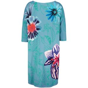 DIDI Dames Easy loose dress in granite green with Floral Medley Panel. maat 40