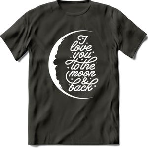I Love You To The Moon - Valentijn T-Shirt | Grappig Valentijnsdag Cadeautje voor Hem en Haar | Dames - Heren - Unisex | Kleding Cadeau | - Donker Grijs - S