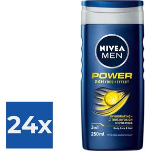 NIVEA Men Douchegel Power Refresh - 250 ml - Voordeelverpakking 24 stuks