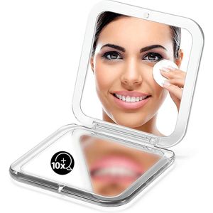 Zakspiegel met vergroting, 10x vergroting, kleine reisspiegel voor handtassen, vierkant, 8,9 cm (zilver)