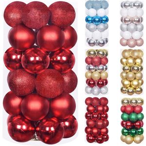 Kerstballen, 30 stuks 60 mm Onbreekbare kerstboomdecoraties, hangende decoratie voor kerstboom, kerstbalornamenten, kerstversiering, binnen voor thuisfeest, rood, goud en zilver