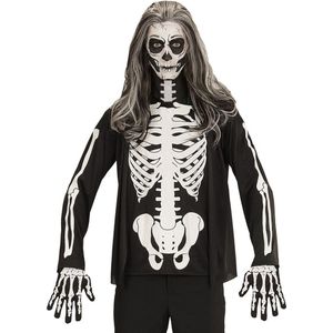 Widmann - Spook & Skelet Kostuum - Skelet Andrea Shirt Man - Zwart, Zwart / Wit - Medium / Large - Halloween - Verkleedkleding