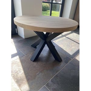 M2-Meubels - Ronde eikenhouten salontafel of sidetable met matzwart matrix onderstel