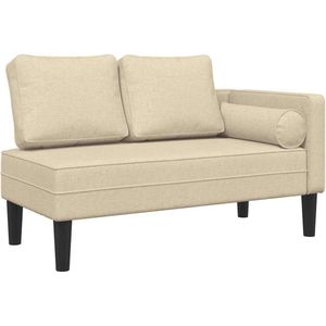 The Living Store Chaise longue met kussens stof crèmekleurig - Lounge Stoel - Relaxstoel - Buitenstoelen - Tuin Lounge Set - Terras Meubilair