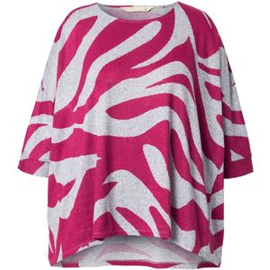 MIAMODA MIAMODA - Dames - Trui oversized zebramotief 3/4-mouwen - Hibiscusrood - Maat 42+